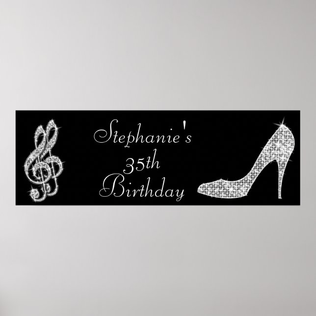 Affiches Black/Silver Music Note & Stiletto 35th Birthday (Devant)