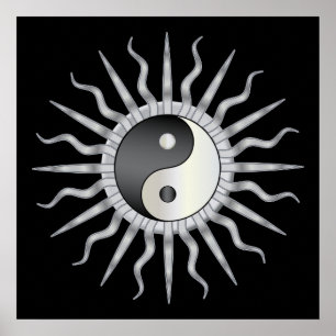 Affiches Black Starburst Yin Yang