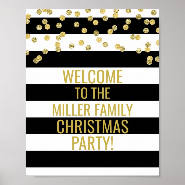 Affiches Black Stripe Gold Confetti Bienvenue fête de Noël (Devant)