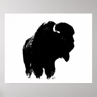 Affiches Black & White Bison Buffalo Silhouette Pop Art