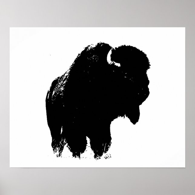 Affiches Black & White Bison Buffalo Silhouette Pop Art (Devant)