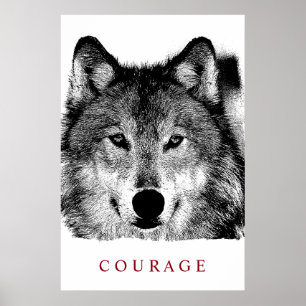 Affiches Black White Digital Ink Motivational Courage Wolf