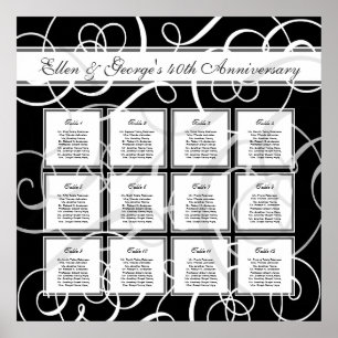 Affiches Black White Elegant Party 12 Table Seating Chart