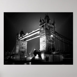 Affiches Black White London Tower Bridge la nuit