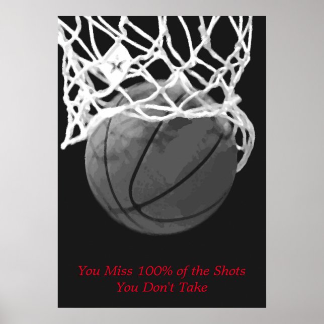 Affiches Black White Motivation Basketball Sport (Devant)