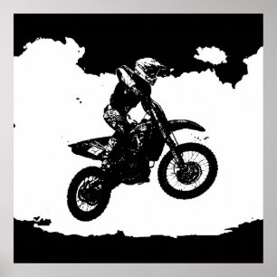 Affiches Black White Pop Art Motocross Motorcyle Sport