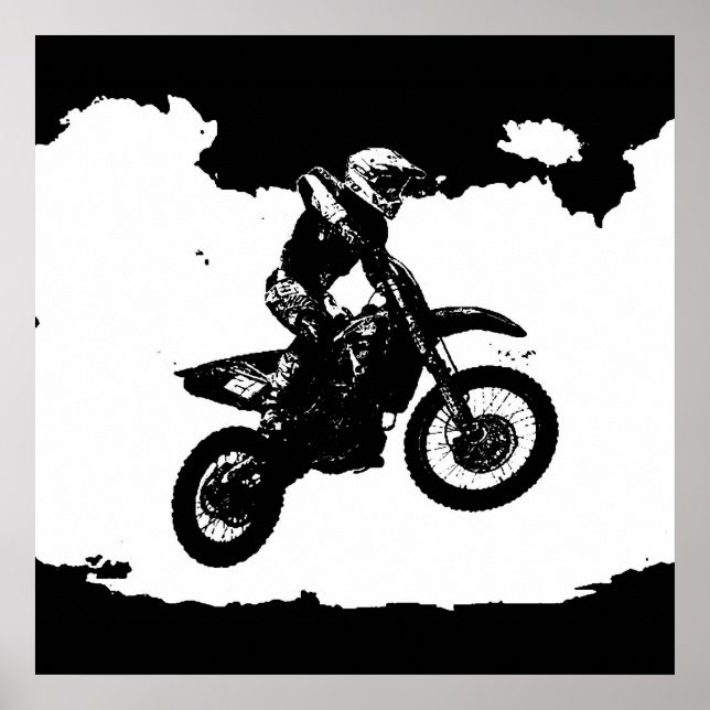 Affiches Black White Pop Art Motocross Motorcyle Sport (Devant)