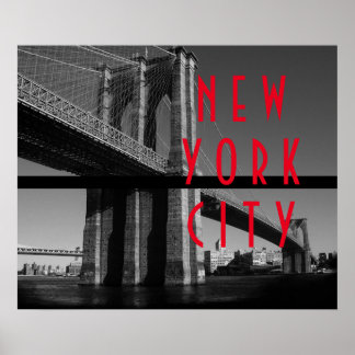 Affiches Black White Red Brooklyn Bridge New York City