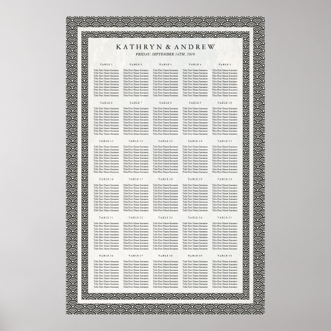 Affiches Black+White Seigaiha Wedding/Event Seating Chart (Devant)