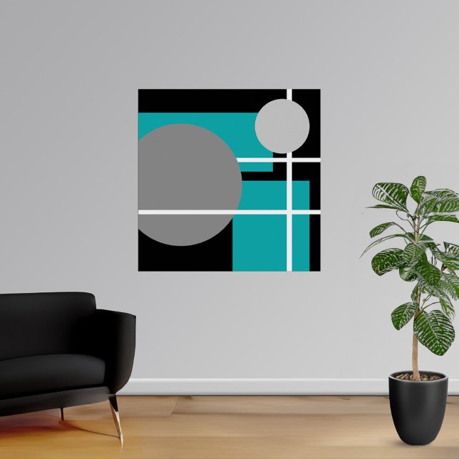 Affiches Blanc Turquoise gris moderne - toile MS0001 (Modern Teal Gray Black White Poster at Modern Shapes Canvas. Choose your size.)