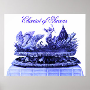 AFFICHES BLEU ANTIQUE CHARIOT DE CYGNES ET CUPCAKES