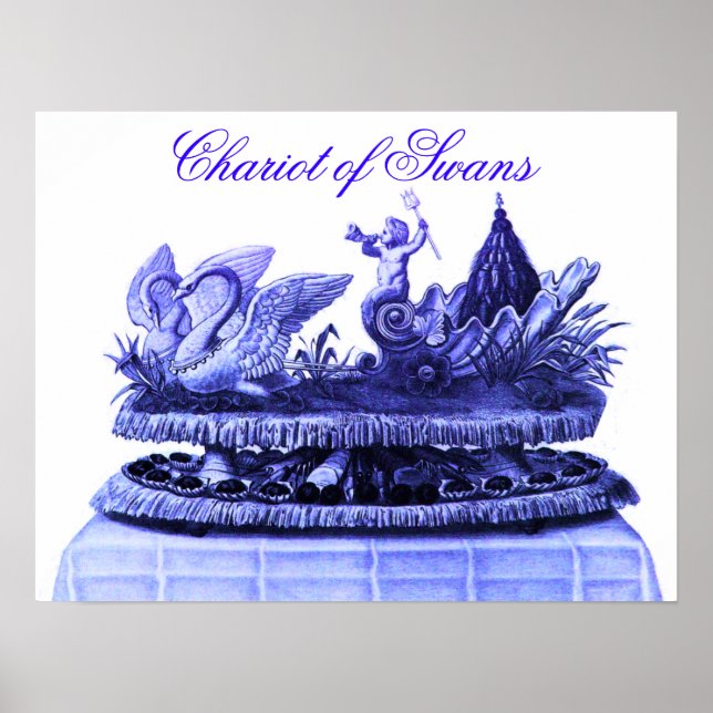 AFFICHES BLEU ANTIQUE CHARIOT DE CYGNES ET CUPCAKES (Devant)