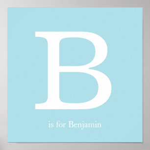 Affiches Bleu bébé pépinière Monogramme