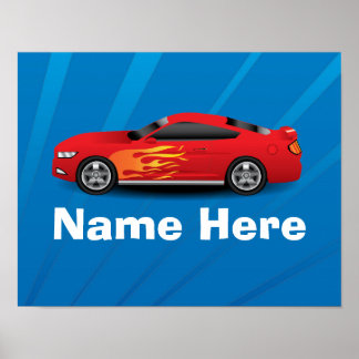 Affiches Bleu clair avec Red Sports Voitures Flames Enfants