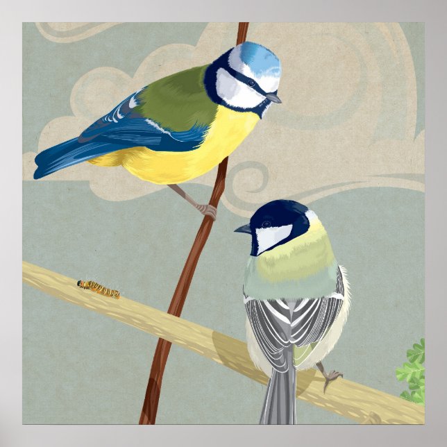 Affiches Bleu et grande mésange (Devant)