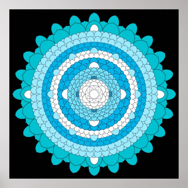 Affiches Bleu Mille Pétale Lotus Mandala (Devant)