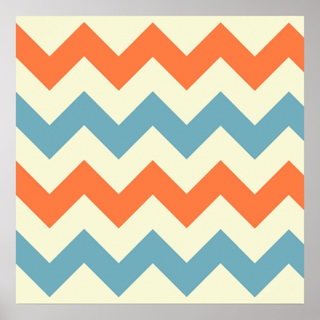 Affiches Bleu Pastel et orange Chevron Stripes Zig Zags (Devant)