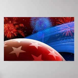 Affiches Bleu rouge Étoiles et toile Fireworks Imprimer