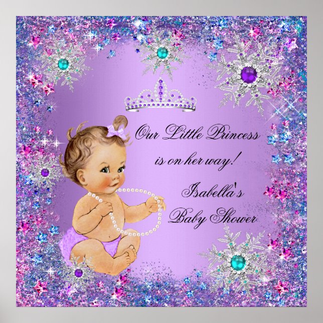 Affiches Bleu sarcelle Violet Rose Princesse Baby Shower Br (Devant)