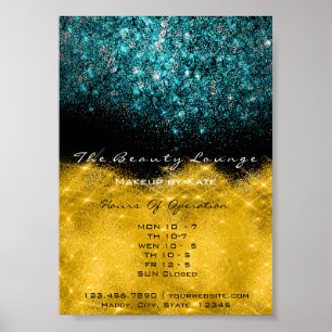 Affiches Bleu turquoise de confettis blancs de noir d'or