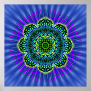 Affiches bleu vert mandala   fleur royale