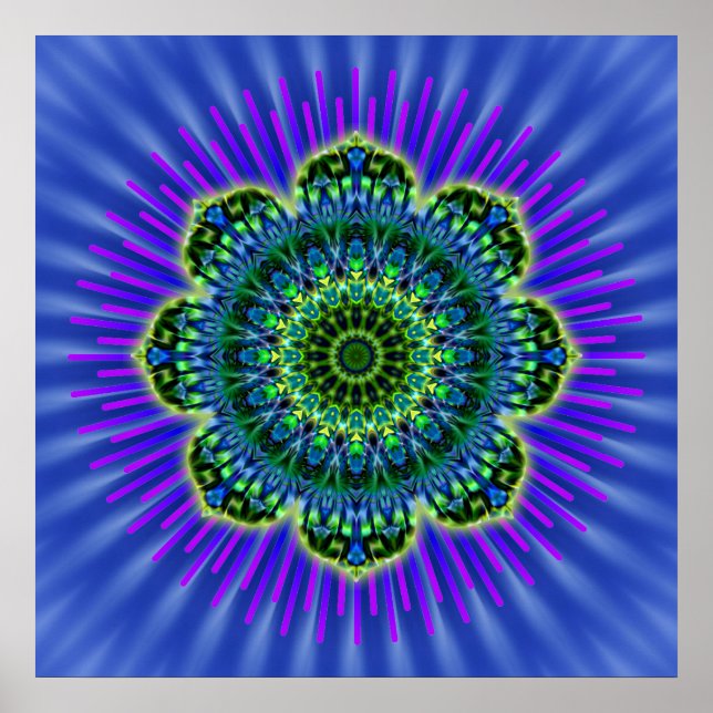Affiches bleu vert mandala | fleur royale (Devant)