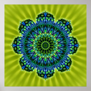 Affiches bleu vert mandala   fleur vert clair