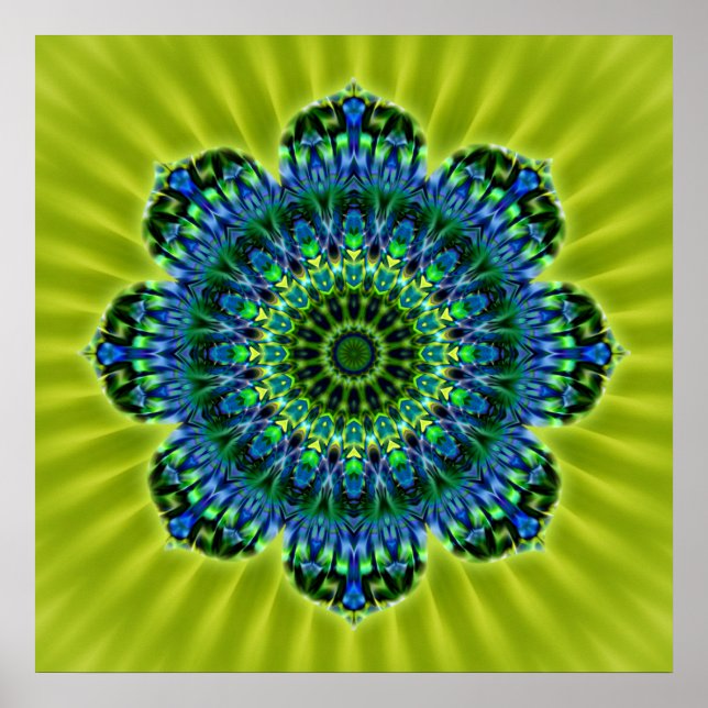 Affiches bleu vert mandala | fleur vert clair (Devant)