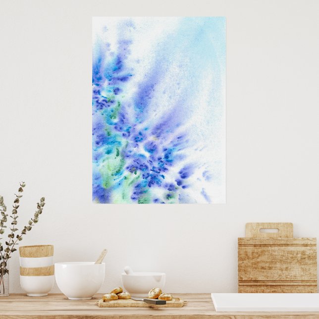 Affiches Bleu Violet Champ de fleurs Aquarelle Abstraite (Cuisine)
