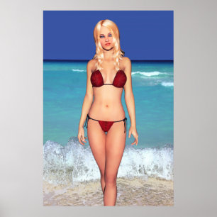 Affiches Blonde Bikini Beach Babe