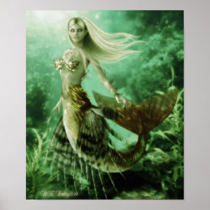 Affiches Blonde sirène nageant dans l'affiche de récif