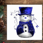Affiches Blue Christmas Snowman<br><div class="desc">Un bonhomme de neige mignon et lunatique,  vêtu d'un chapeau et d'un gilet en velours bleu,  entouré d'étoiles bleues pour Noël.</div>