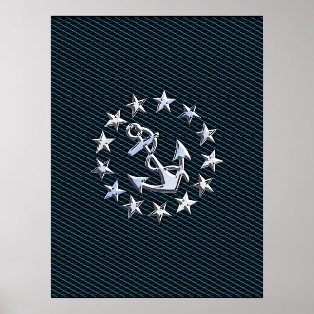 Affiches Blue Chrome Comme Yacht Drapeau Automotive Grille (Devant)