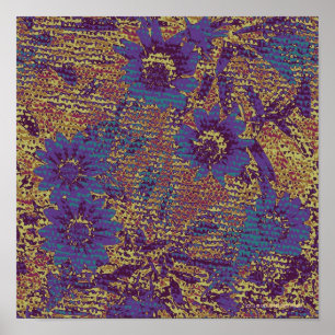 Affiches Blue flowers against leaf camouflage pattern