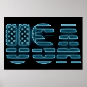 Affiches Blue Glow Neon USA American Photo Wall
