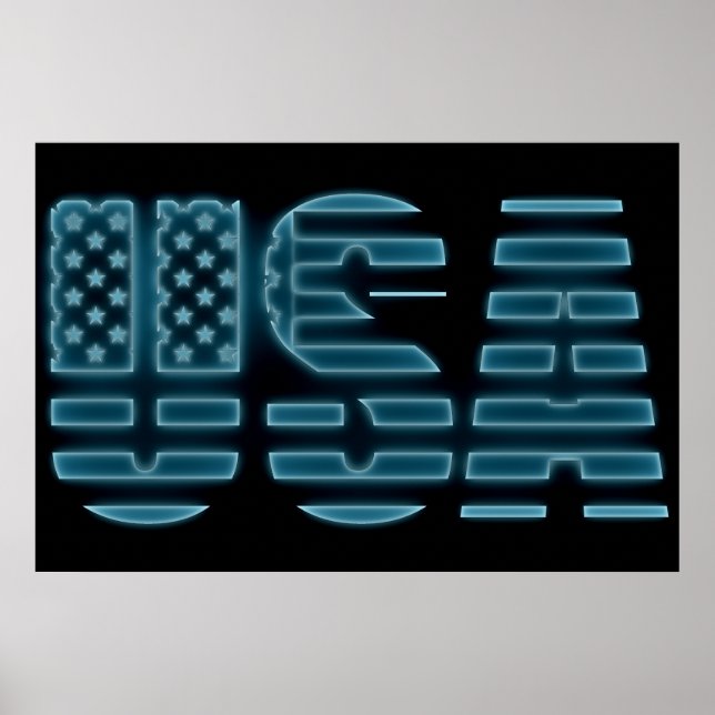 Affiches Blue Glow Neon USA American Photo Wall (Devant)