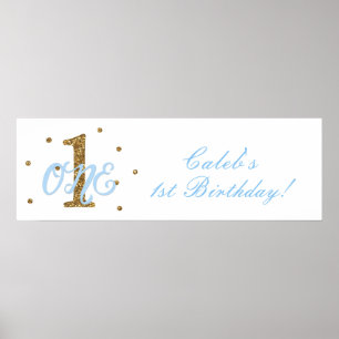 Affiches Blue & Gold Boys ONE 1st Birthday Party Banner