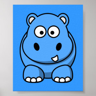 Affiches blue-hippo- mignon dessin animé animal sauvage pla