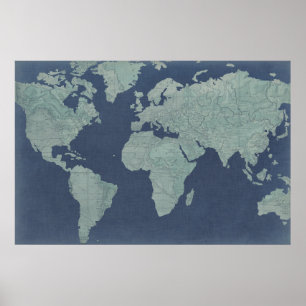Affiches Blue Linen World Map