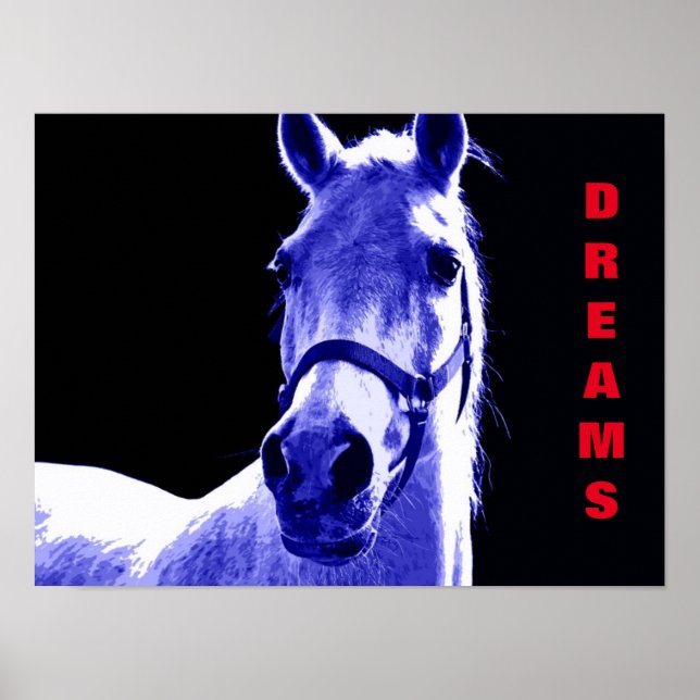 Affiches Blue Night Horse Dreams Motivational Art (Devant)