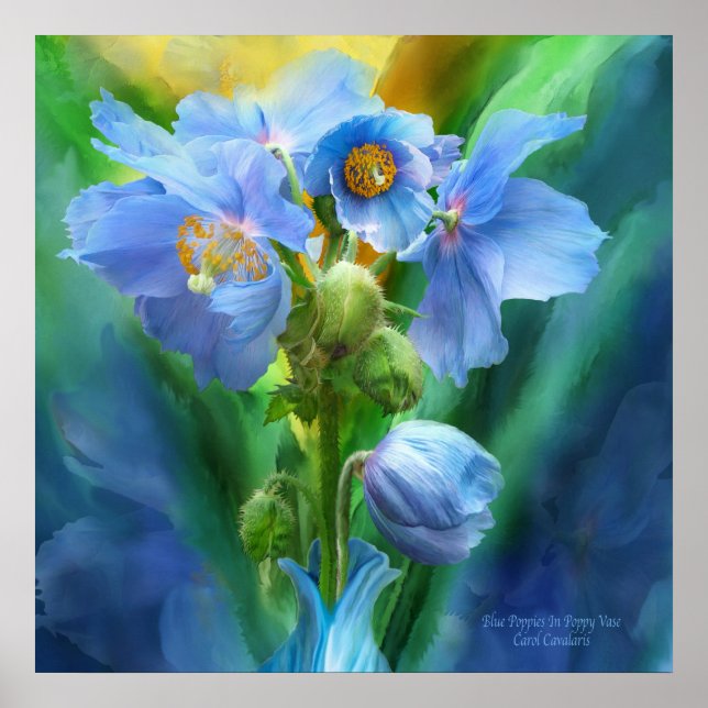 Affiches Blue Poppies Bouquet Art Poster/Print (Devant)