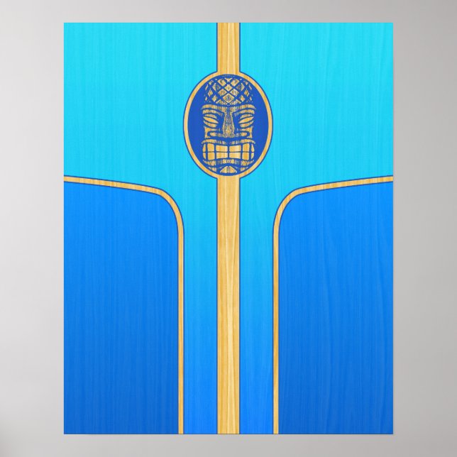 Affiches Blue Retro Tiki Surboard (Devant)