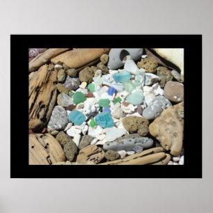 Affiches Blue Sea Glass art prints Seashells Driftwood Sea