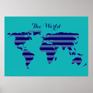 Affiches blue striped map turquoise