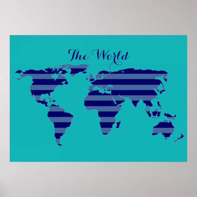 Affiches blue striped map turquoise (Devant)