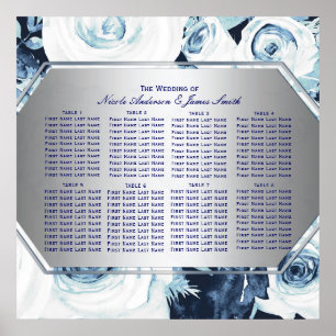 Affiches Blue White Floral Winter Wedding Seating Chart