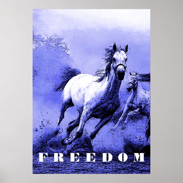 Affiches Blue Wild Horses Motivation Freedom Artwork (Devant)