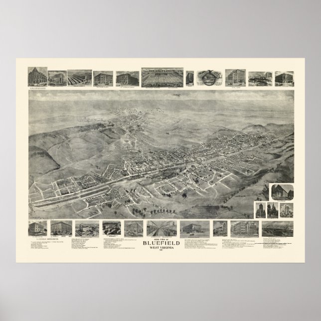 Affiches Bluefield, WV Panoramic Map - 1911 (Devant)