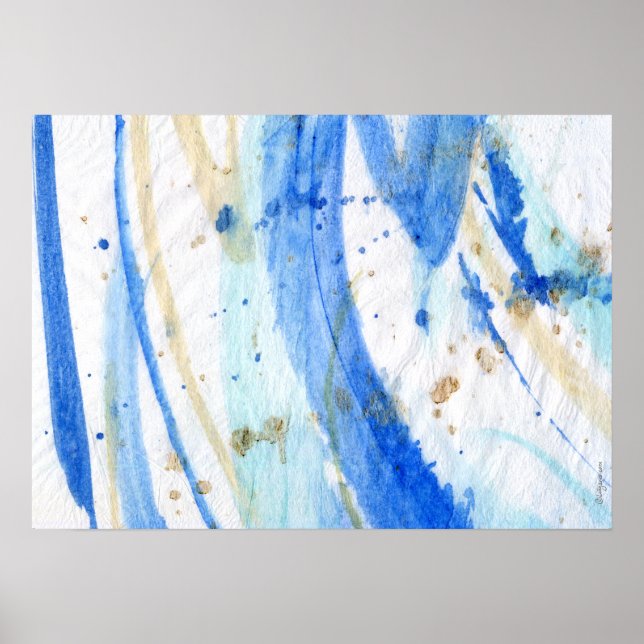 Affiches Blues 001 Aquarelle Abstraite Papier texturé (Devant)