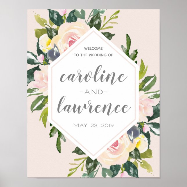 Affiches Blush Floral de Printemps | Panneau de Bienvenue d (Devant)